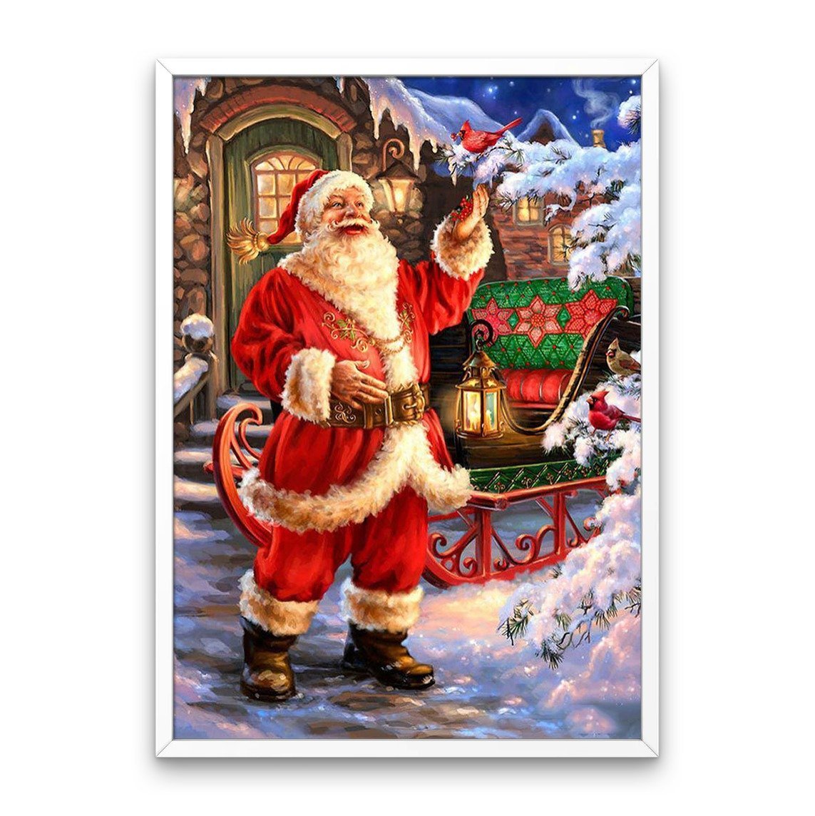 Engraçado Papai Noel com pássaro