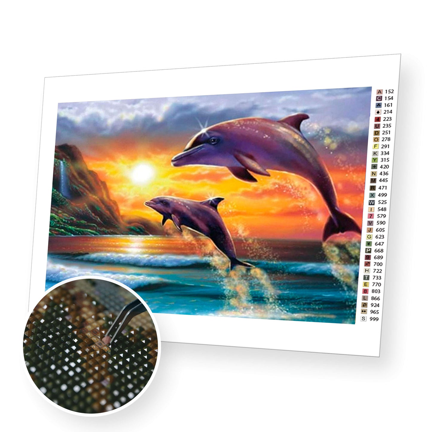 Dolphins at sunset premium diamond painting kit for adults