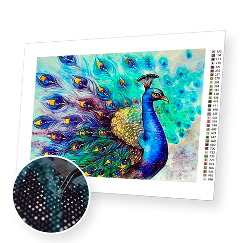 Peacock with Open Feathers premium diamond painting kit for adults