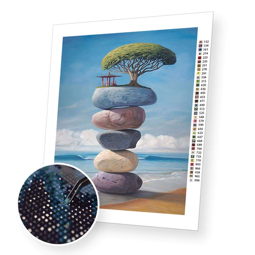 Tree on stones premium diamond painting kit for adults