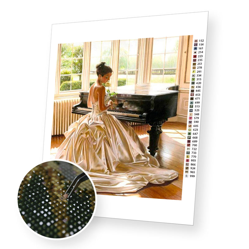 Woman Playing the Piano premium diamond painting kit for adults